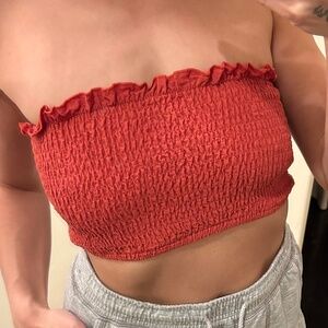 Shein Smocked Tube Top Rust Red Size Medium